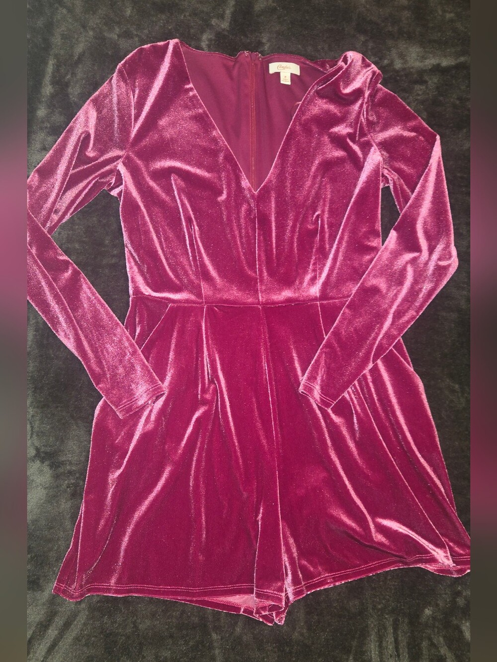 Candie's Plum Velvet Long-Sleeve Romper